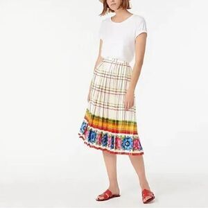 NWT J.Crew Pleated Midi Skirt with Floral Border Size 10